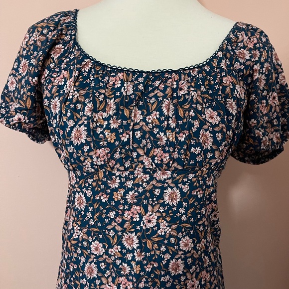 As U Wish Navy Floral Midi Dress w/ Open Back Tie S - Picture 3 of 7